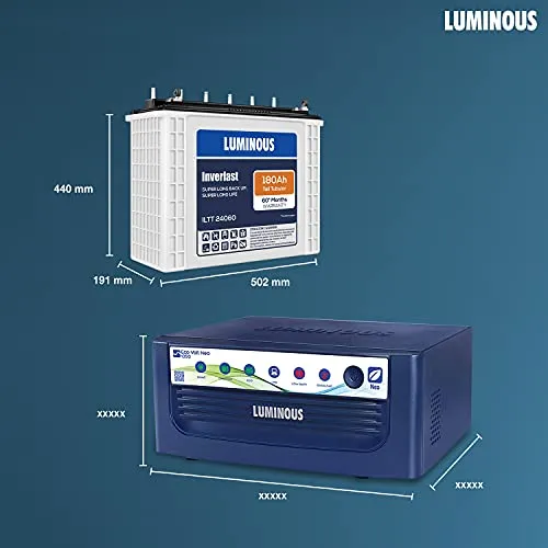 Luminous Inverter & Battery Combo for Home, Office & Shops ( Eco Volt Neo 1050 Sine Wave Inverter, Inverlast ILTT 24060 180 Ah Tall Tubular Battery)