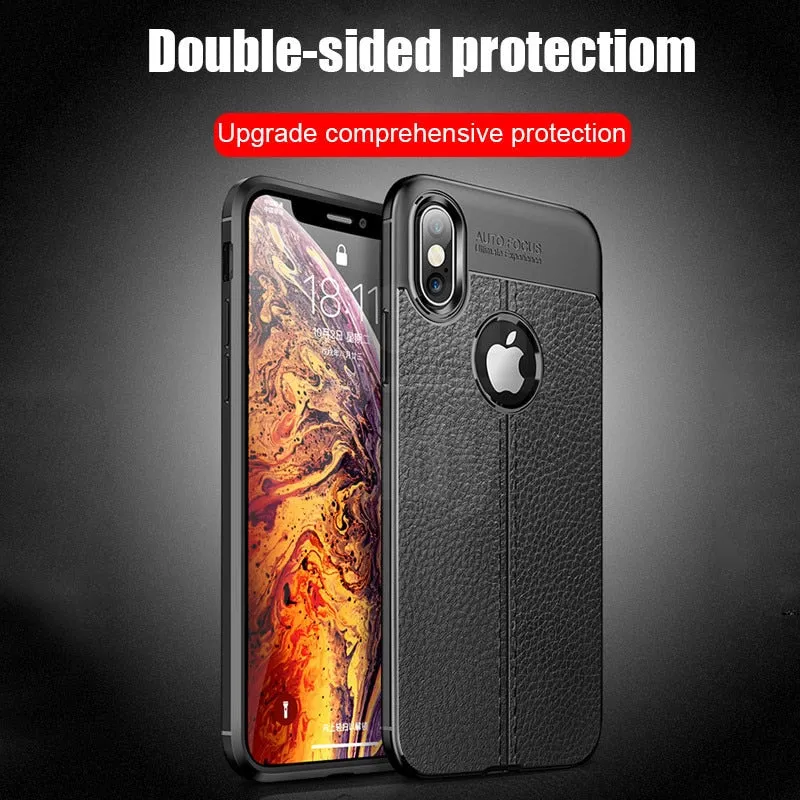 Luxury Leather PU Silicone Soft Case On The For iphone 7 8 6 6s PLus X Full Cover For iphone X Xr Xs Max Shockproof Bumper Case