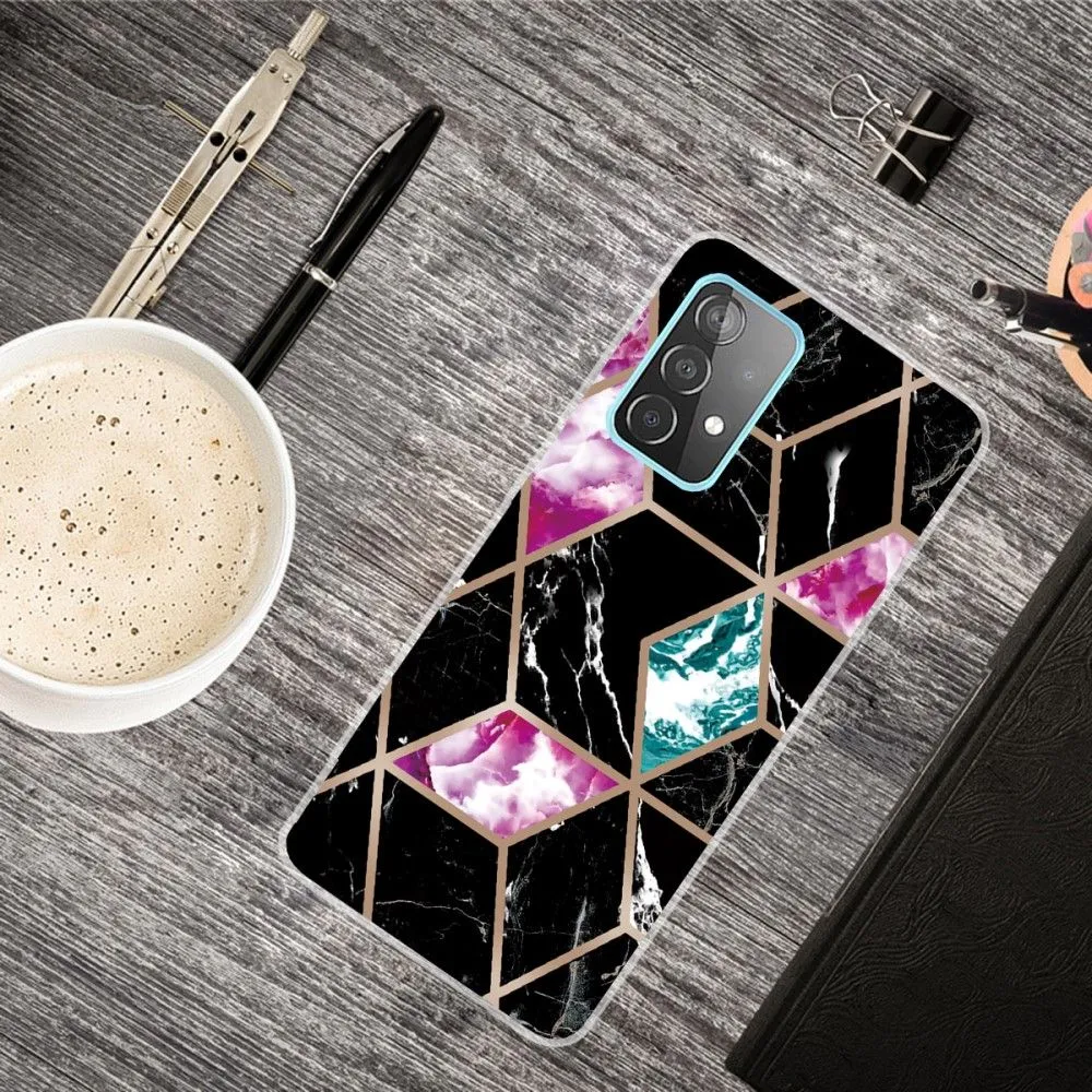 Marble Samsung Galaxy A13 4G case - Tile of Black / Cyan / Rose