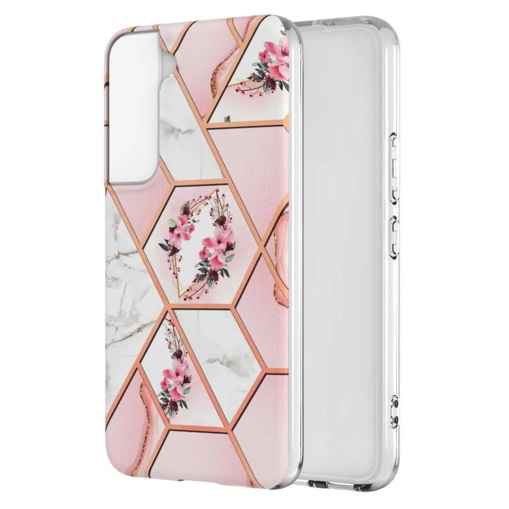 Marble Samsung Galaxy S22 Plus case - Pink Flowers