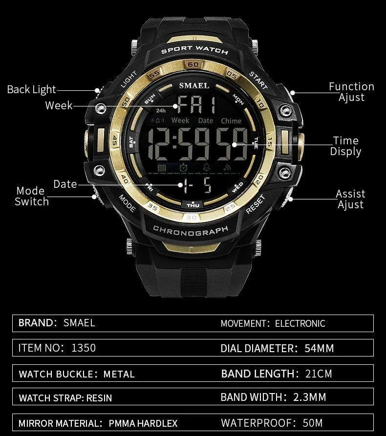 Men Watches Digital LED Light Simple Watch Shock Men's Military Watches Top Brand Luxury 1350 Digital Wristwatches Sports