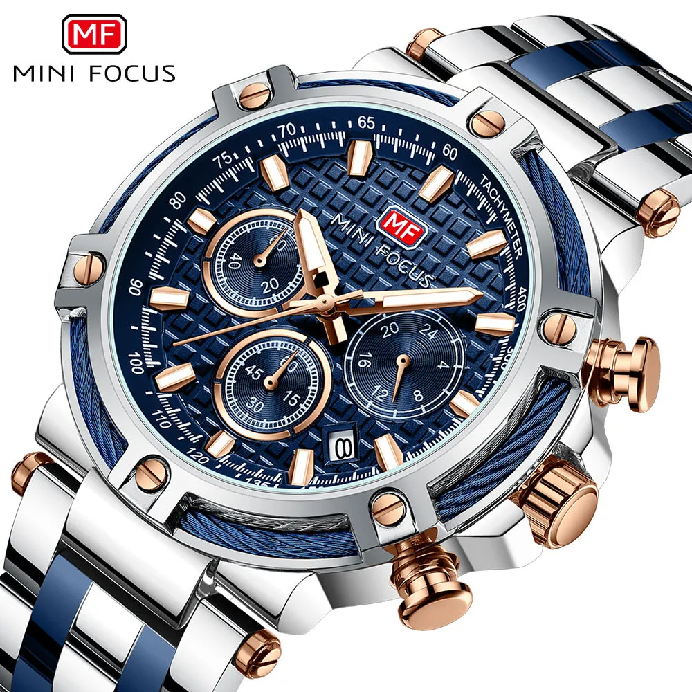 Men's Analog Stainless Steel Quartz Watch Mini Focus Chronograph Luminous Watch | MF047