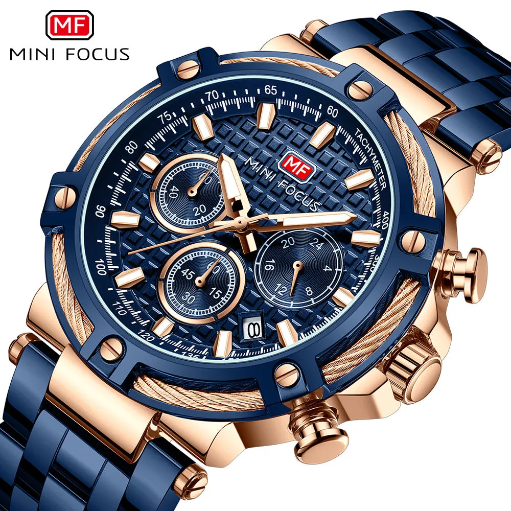 Men's Analog Stainless Steel Quartz Watch Mini Focus Chronograph Luminous Watch | MF047