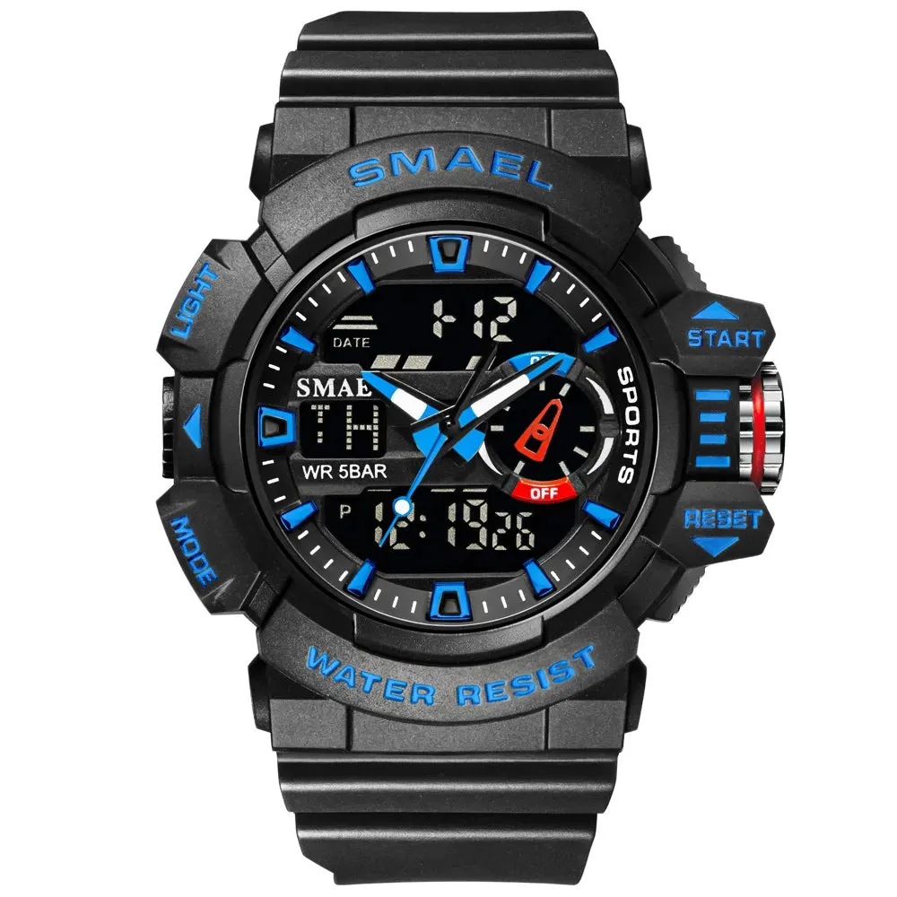 Military Watch For Men 50M Waterproof Clocks Luminous Hands Digital Wristwatches Black Gold Rubber Bracelet 8043 Sport Watches