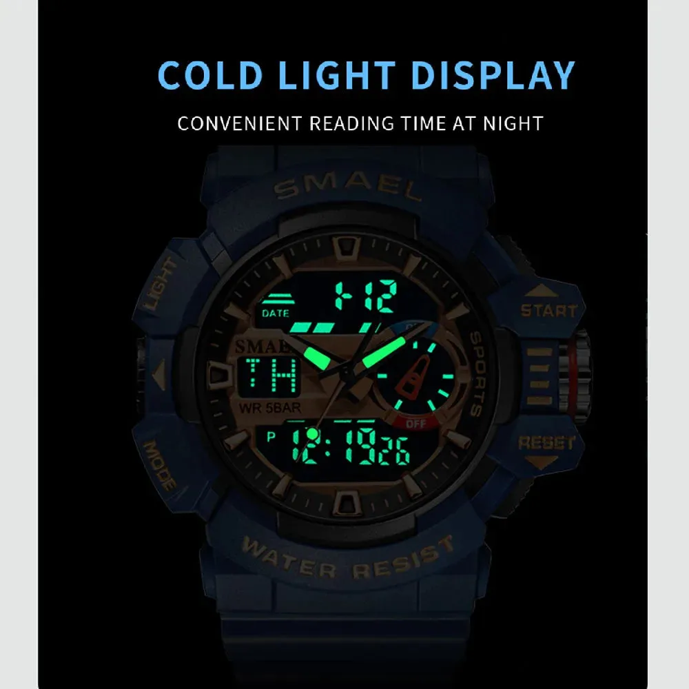 Military Watch For Men 50M Waterproof Clocks Luminous Hands Digital Wristwatches Black Gold Rubber Bracelet 8043 Sport Watches