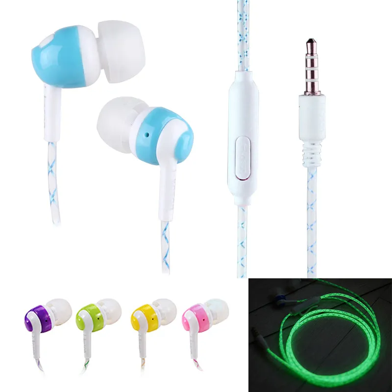 MOONBIFFY 2016 New Glow In The Dark Luminous Earphones Night Light Glowing Headset In-Ear Stereo Sport Headset With Mic