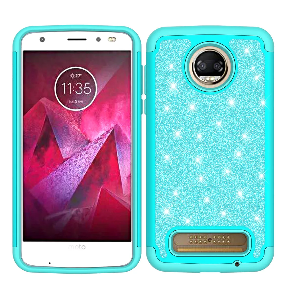 Motorola Moto Z2 Force Case, Glitter Bling Heavy Duty Shock Proof Hybrid Case with [HD Screen Protector] Dual Layer Protective Phone Case Cover for Moto Z2 Force - Teal