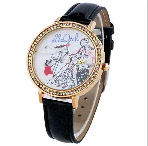 New Amtun Mini Korean Clay Women Dress Watch Cartoon Rhinestones Cute Leather Girls Wristwatch