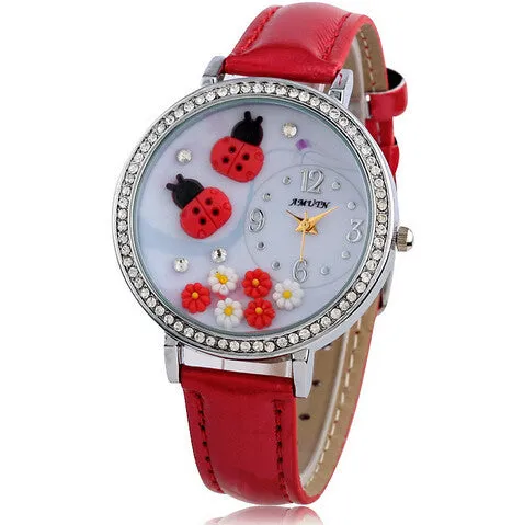 New Amtun Mini Korean Clay Women Dress Watch Cartoon Rhinestones Cute Leather Girls Wristwatch