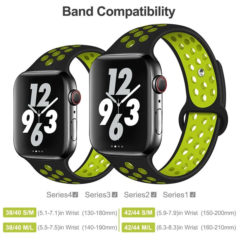 New Breathable Silicone Sports Band for Apple Watch 5 4 3 2 1 42MM 38MM rubber strap bands for Nike  Iwatch 5 4 3 40mm 44mm