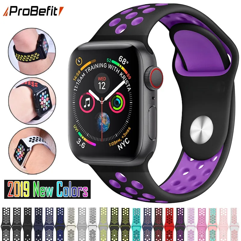 New Breathable Silicone Sports Band for Apple Watch 5 4 3 2 1 42MM 38MM rubber strap bands for Nike  Iwatch 5 4 3 40mm 44mm