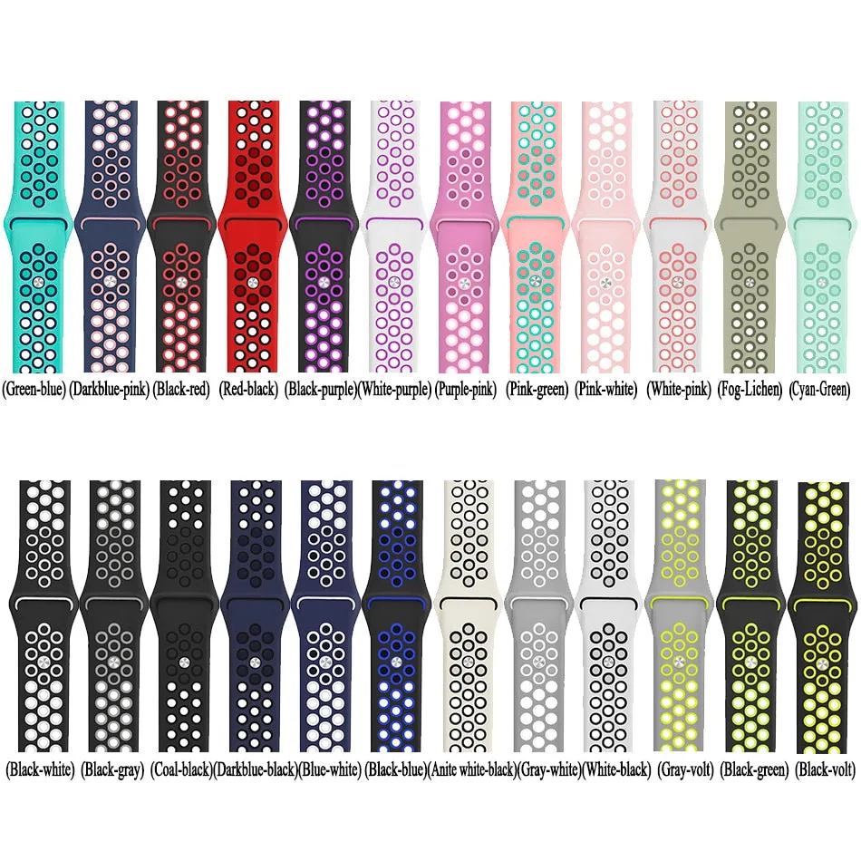 New Breathable Silicone Sports Band for Apple Watch 5 4 3 2 1 42MM 38MM rubber strap bands for Nike  Iwatch 5 4 3 40mm 44mm