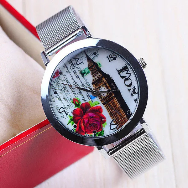 New Fashion Eiffel Tower Watch Stainless Steel Watch for Women Dress Watch Flower Watch