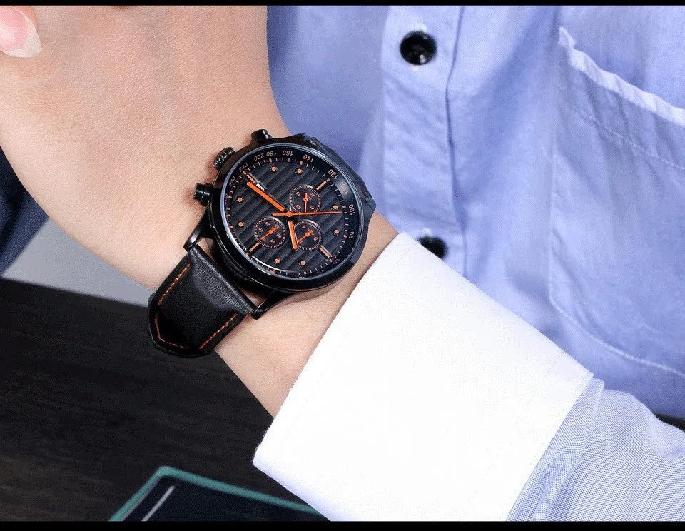 Ochstin Brand Watch Men Fashion Quartz Watches Relojes Hombre Genuine Leather Strap Wristwatches Chronograph Sport Watch Men