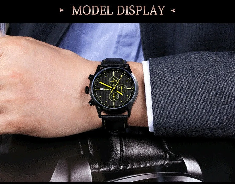 Ochstin Brand Watch Men Fashion Quartz Watches Relojes Hombre Genuine Leather Strap Wristwatches Chronograph Sport Watch Men