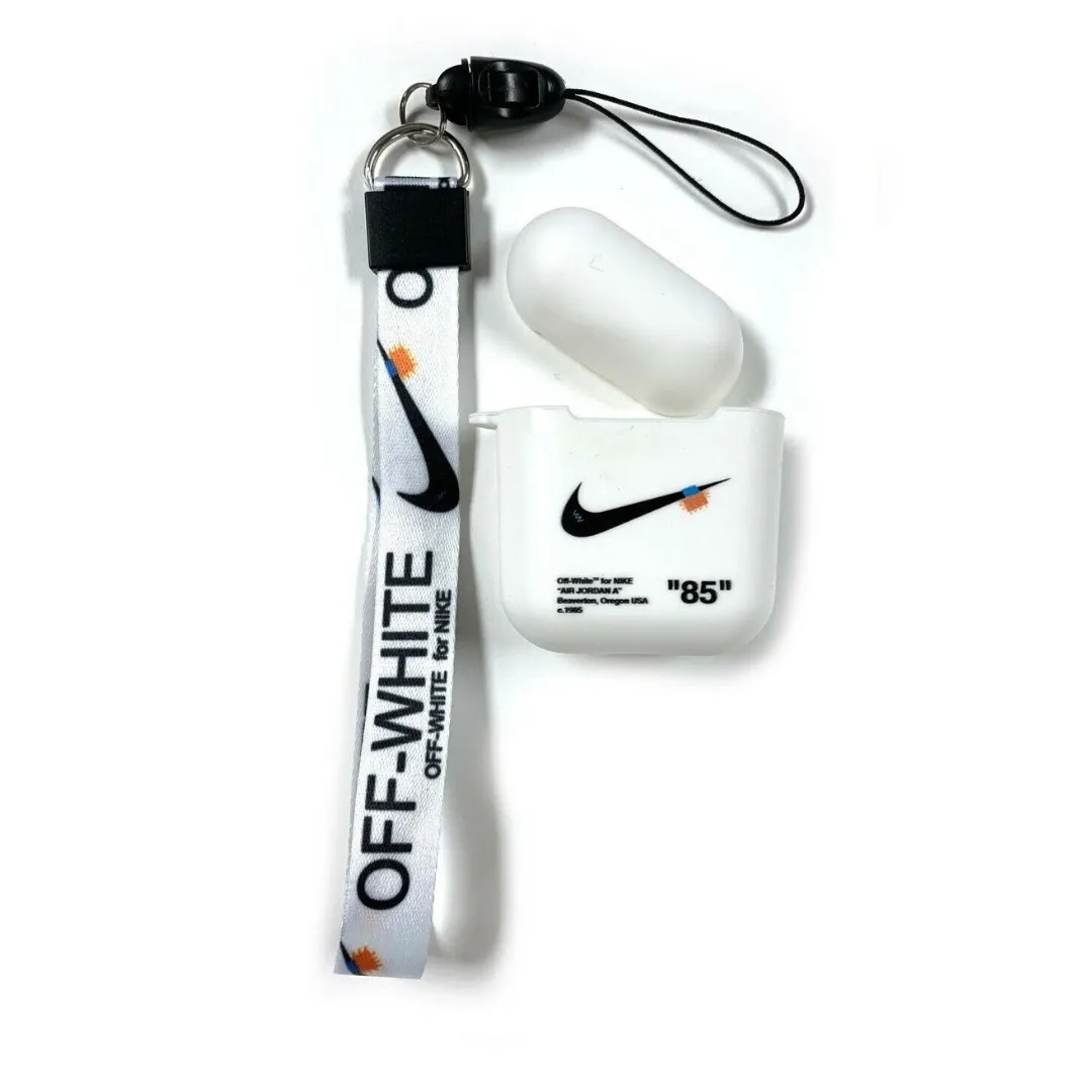 Off-White Crystal White Silicone ShockProof AirPods Case   Lanyard