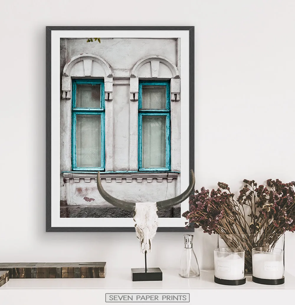 Old Blue Wooden Windows Historical Architecture Art Photo