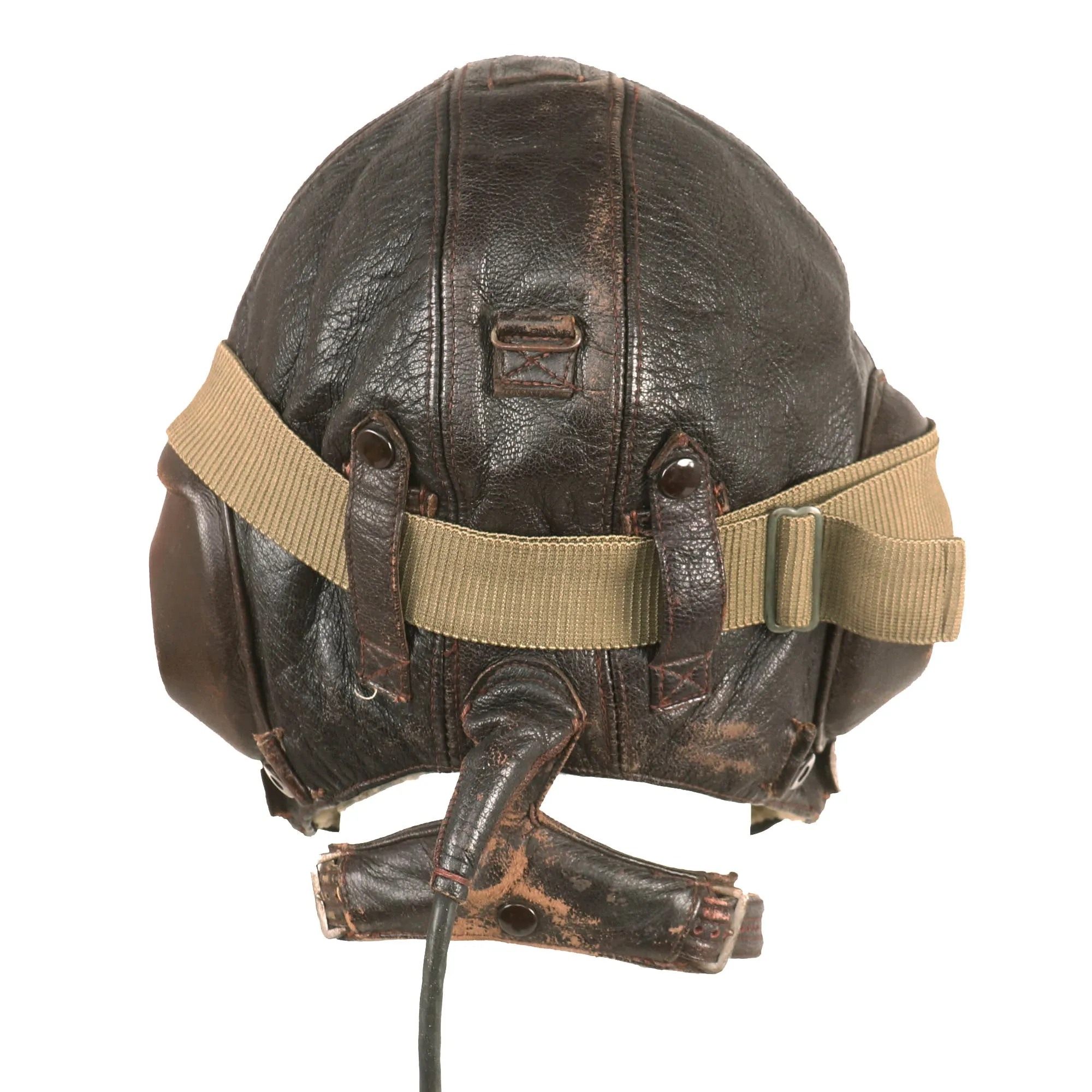 Original German WWII Luftwaffe LKpW101 Leather Winter Flying Helmet with Avionics & Goggles - Size 59cm