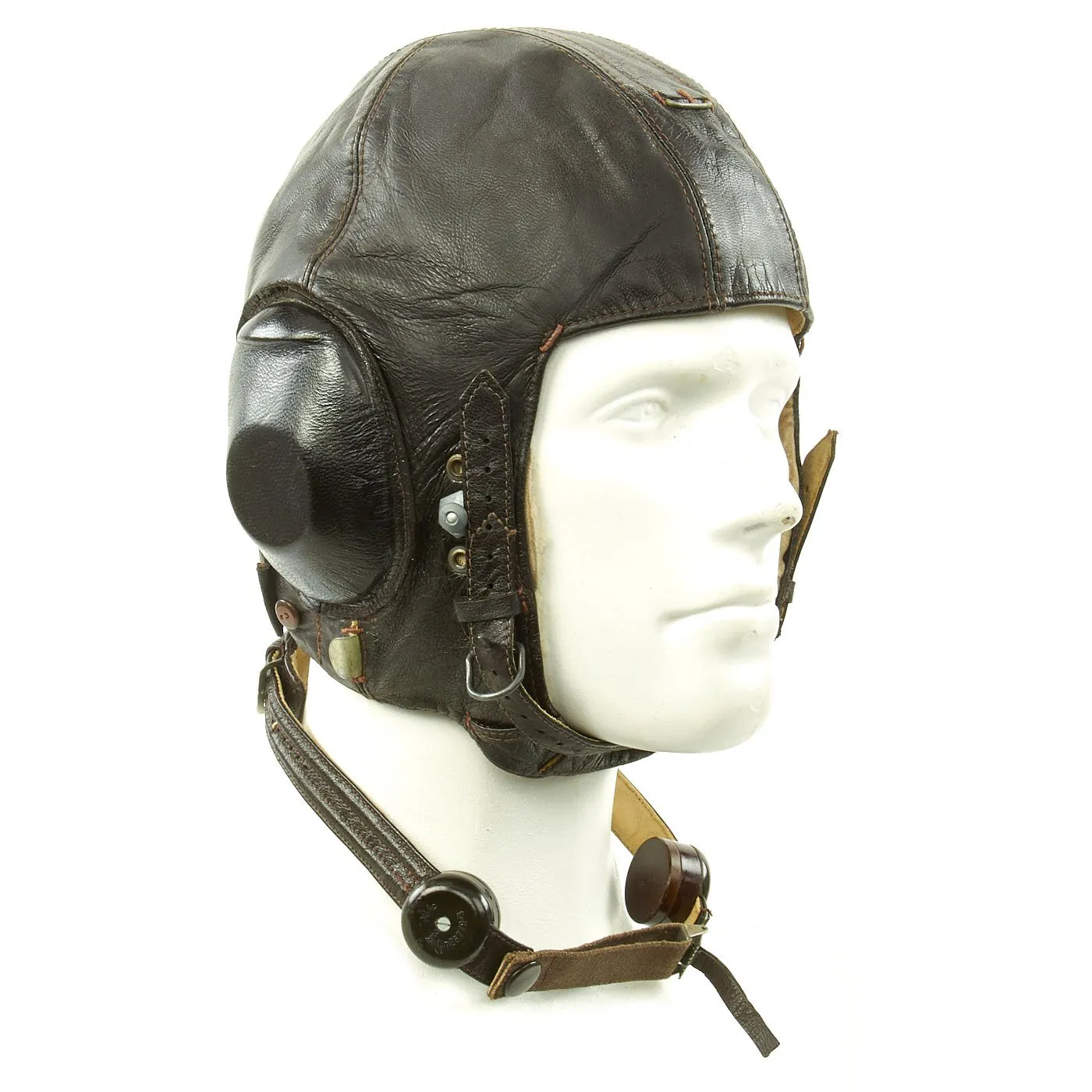 Original German WWII Luftwaffe LKpW101 Winter Flying Helmet with Headphones & Throat Mic