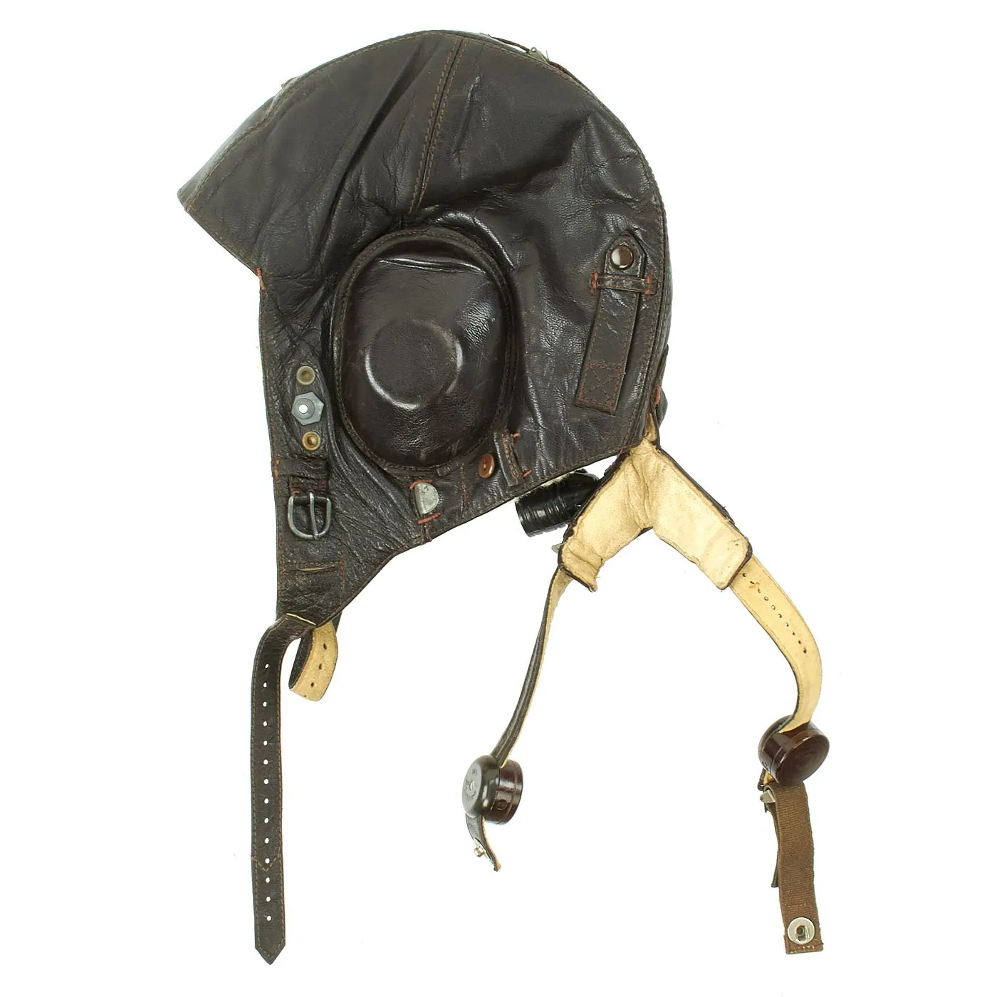 Original German WWII Luftwaffe LKpW101 Winter Flying Helmet with Headphones & Throat Mic