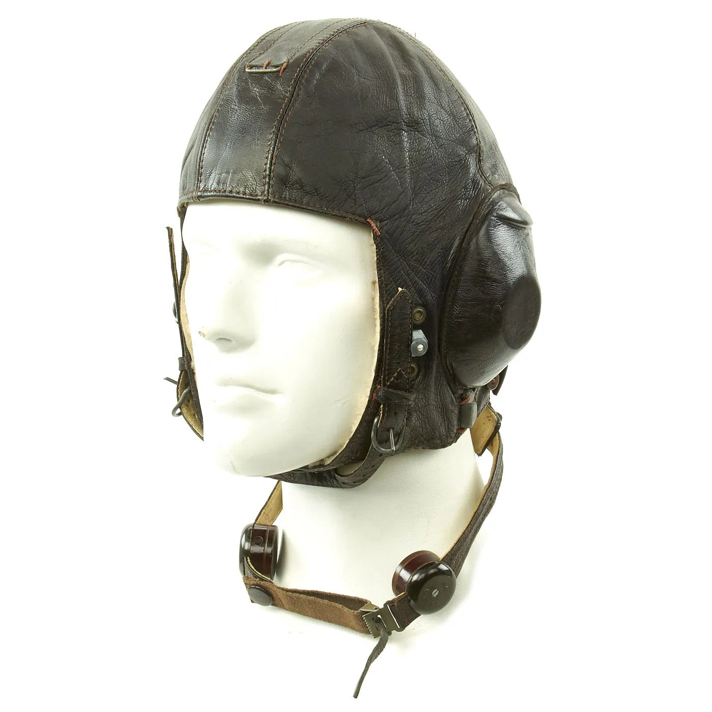 Original German WWII Luftwaffe LKpW101 Winter Flying Helmet with Headphones & Throat Mic