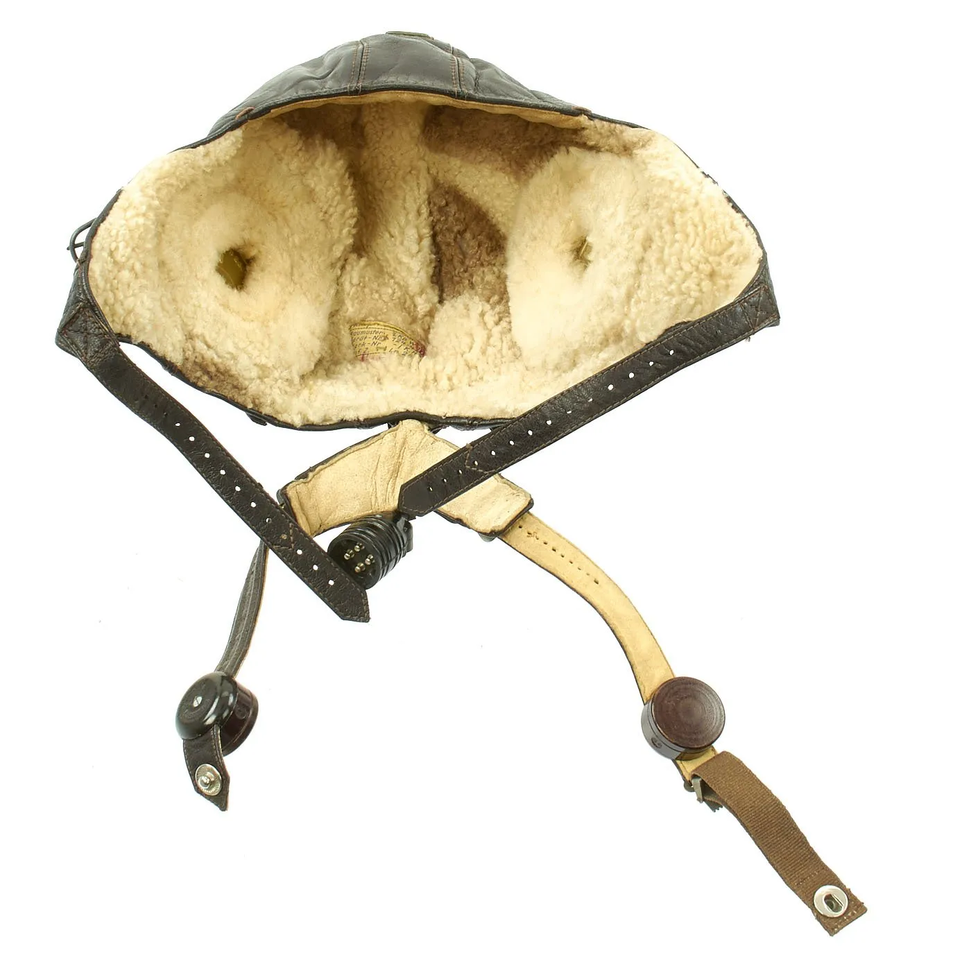 Original German WWII Luftwaffe LKpW101 Winter Flying Helmet with Headphones & Throat Mic