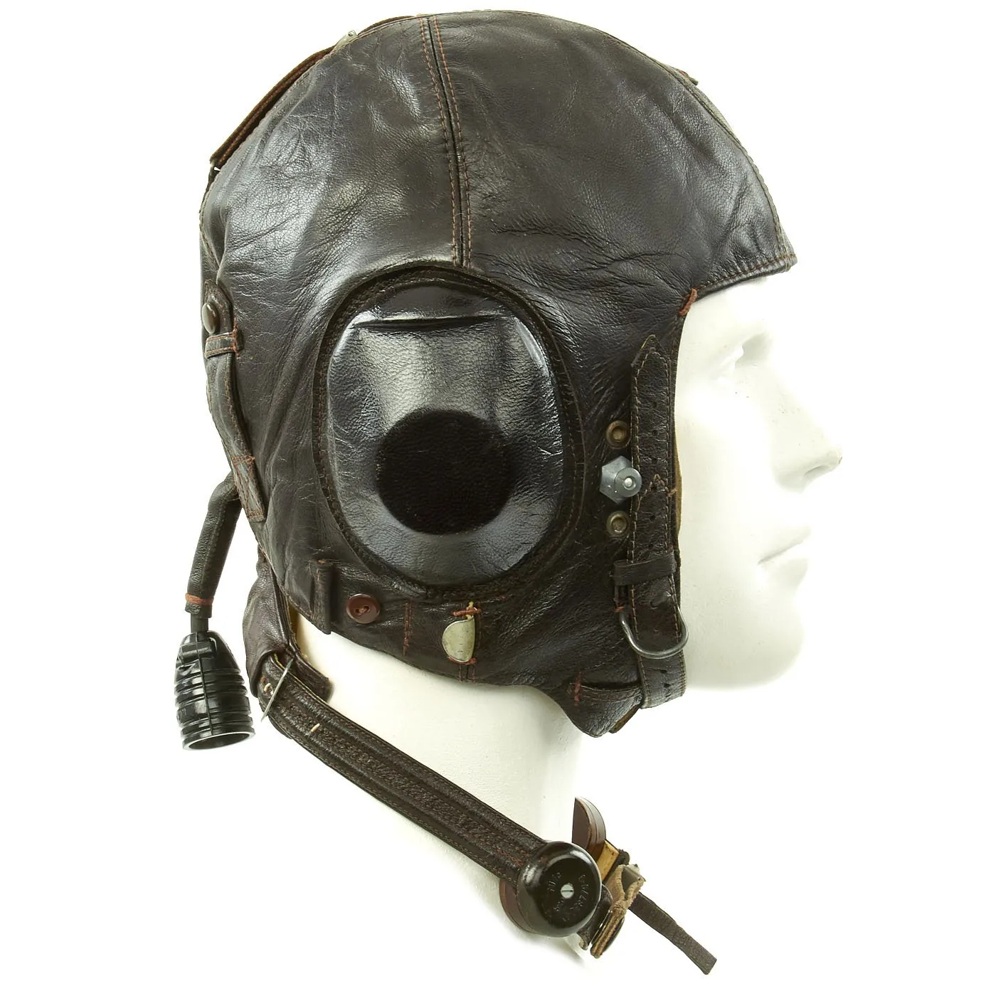 Original German WWII Luftwaffe LKpW101 Winter Flying Helmet with Headphones & Throat Mic