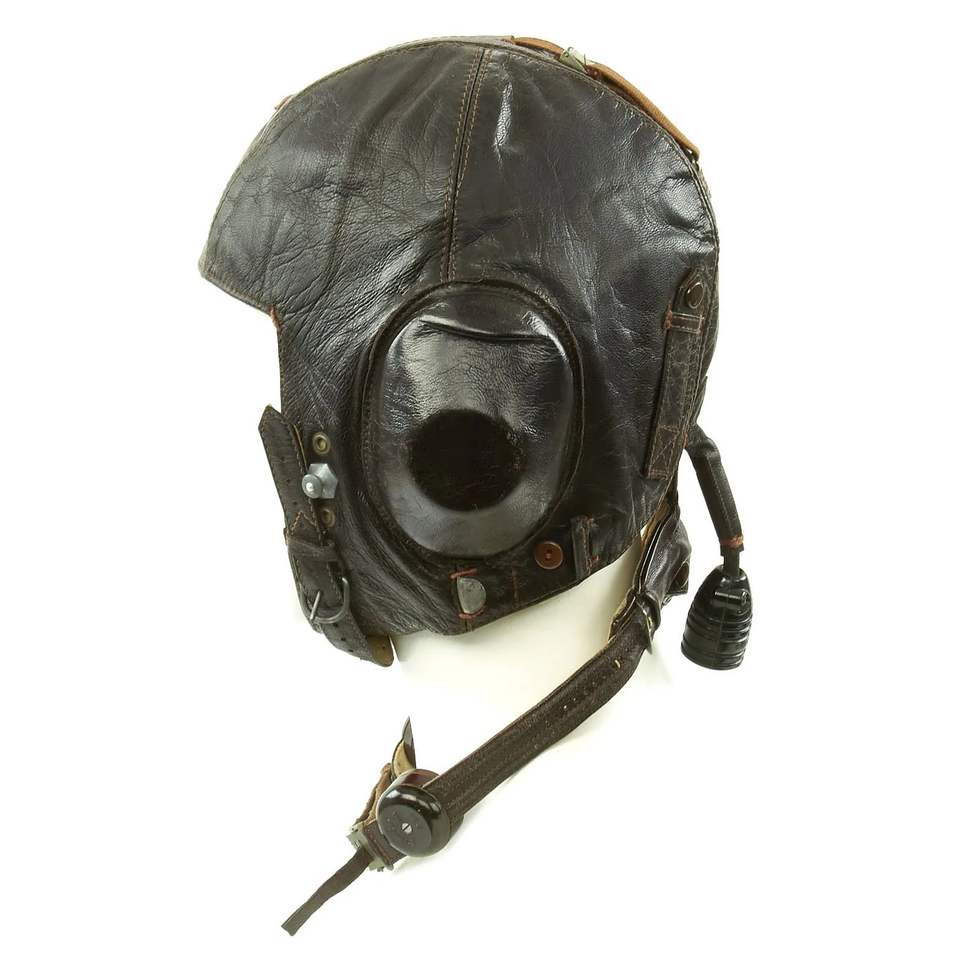 Original German WWII Luftwaffe LKpW101 Winter Flying Helmet with Headphones & Throat Mic