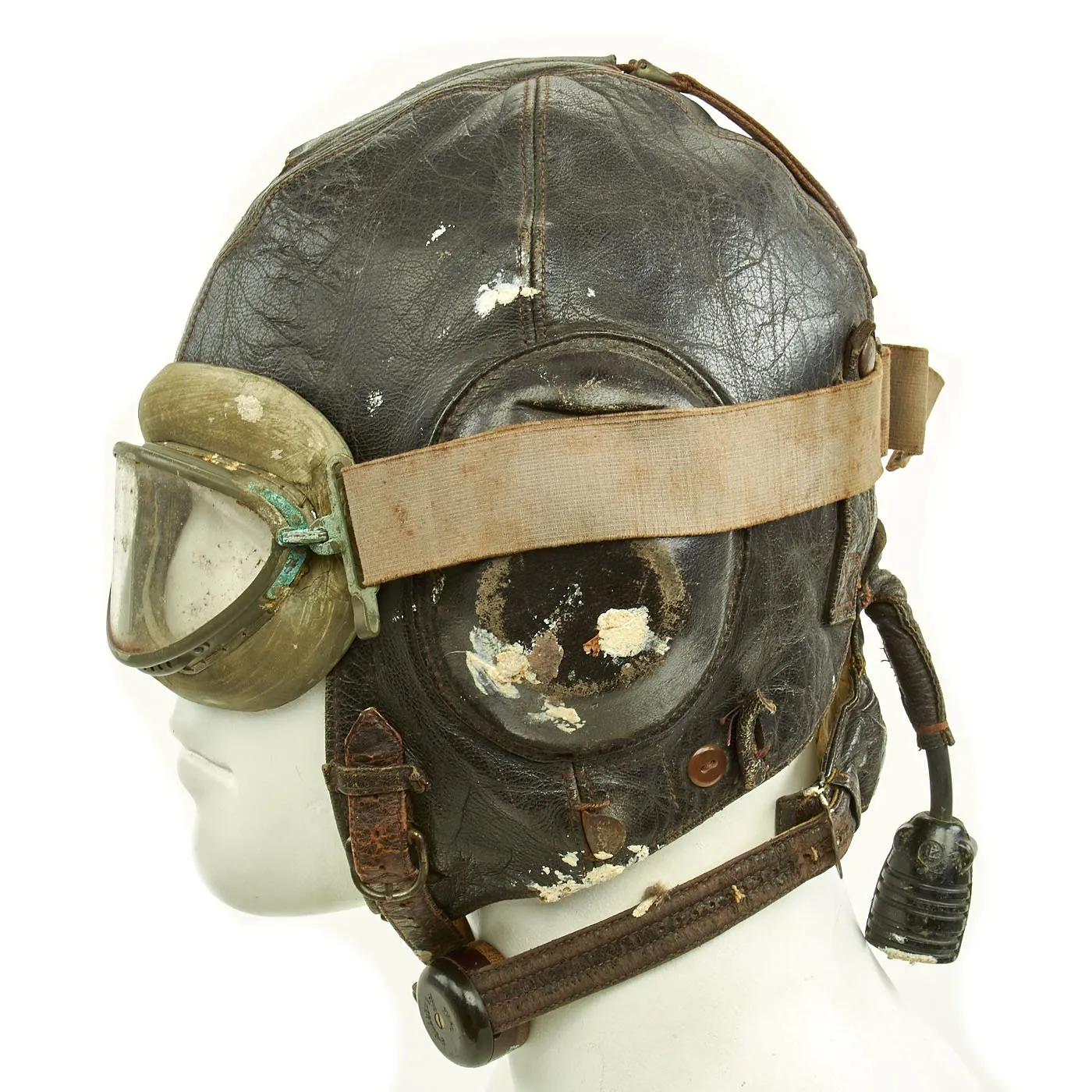 Original German WWII Luftwaffe LKpW101 Winter Flying Helmet with Type 295 Flight Goggles by Auer