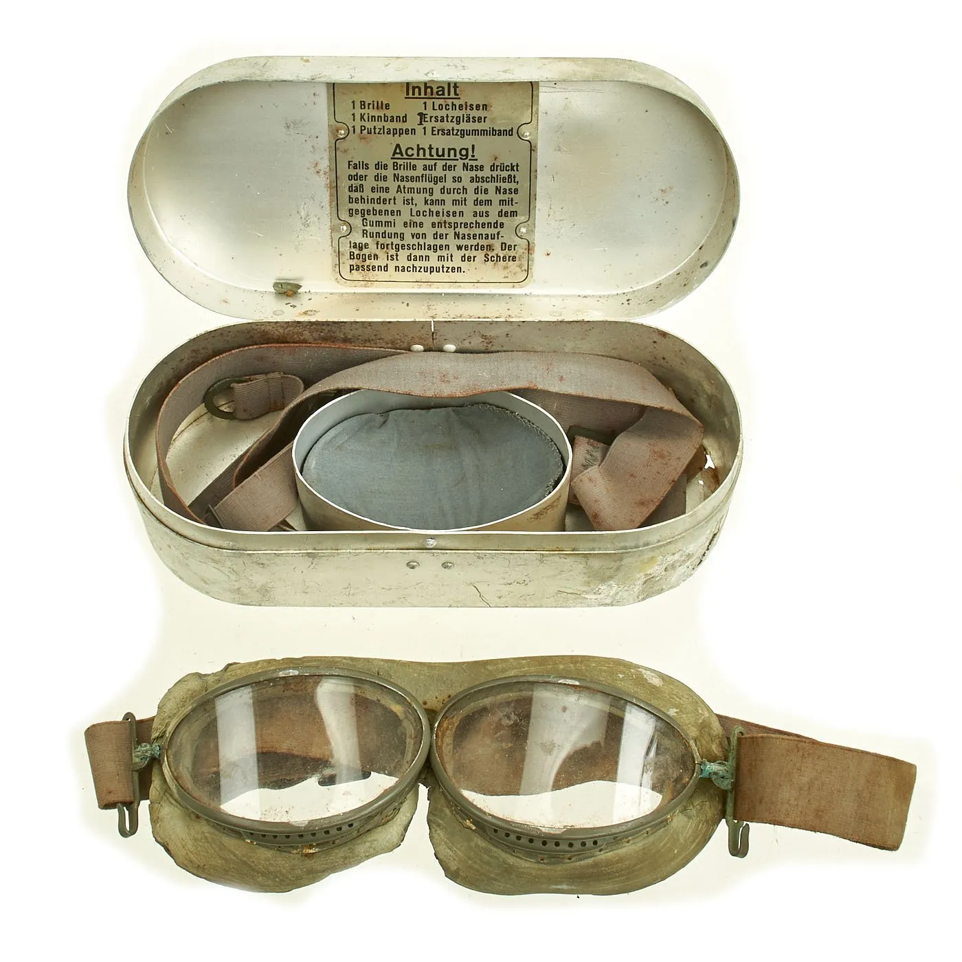 Original German WWII Luftwaffe LKpW101 Winter Flying Helmet with Type 295 Flight Goggles by Auer