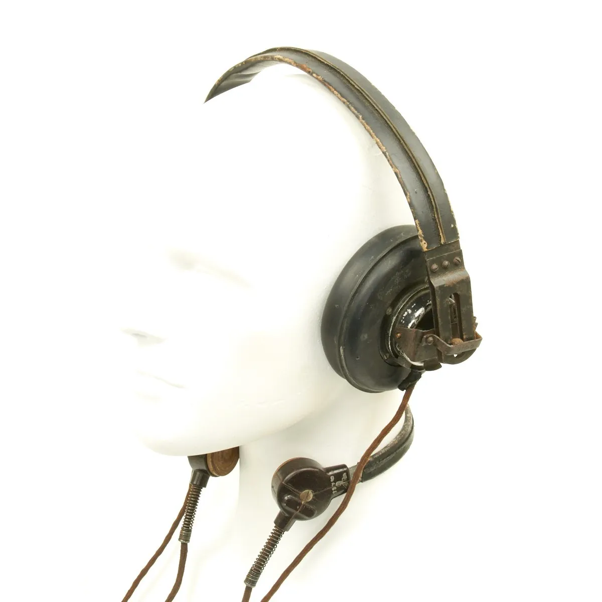 Original German WWII Panzer Armored Vehicle Model B Headphones with Throat Mic