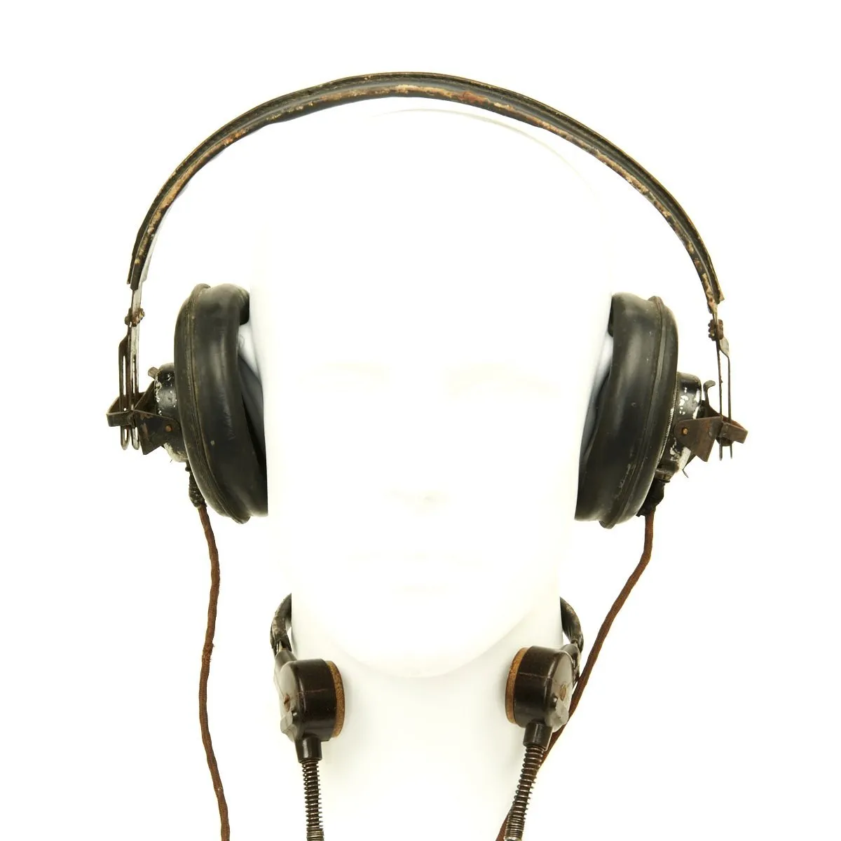 Original German WWII Panzer Armored Vehicle Model B Headphones with Throat Mic