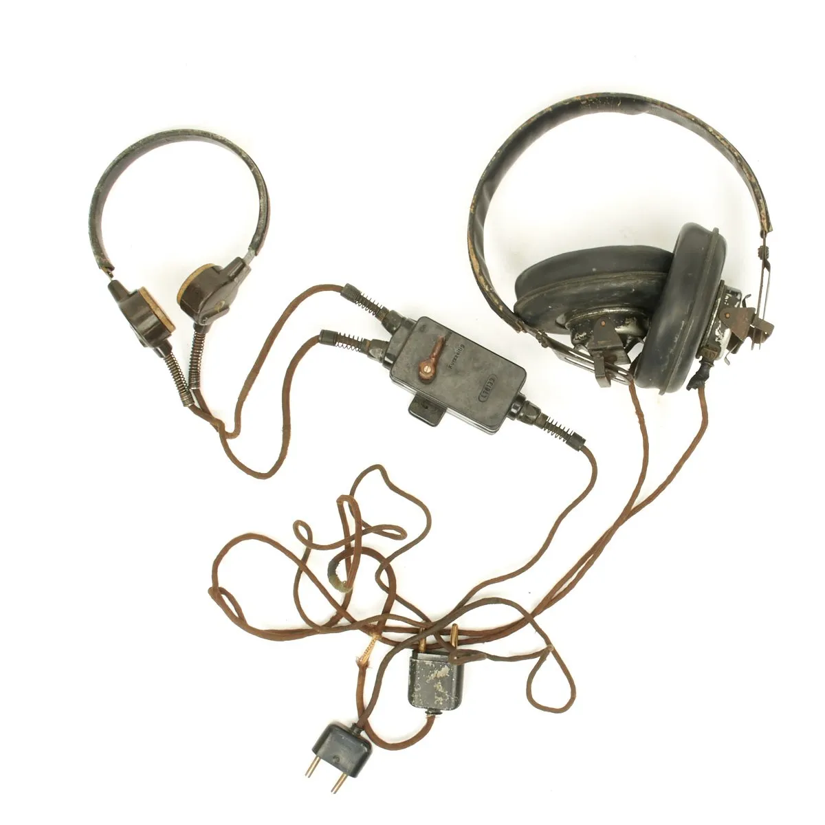 Original German WWII Panzer Armored Vehicle Model B Headphones with Throat Mic