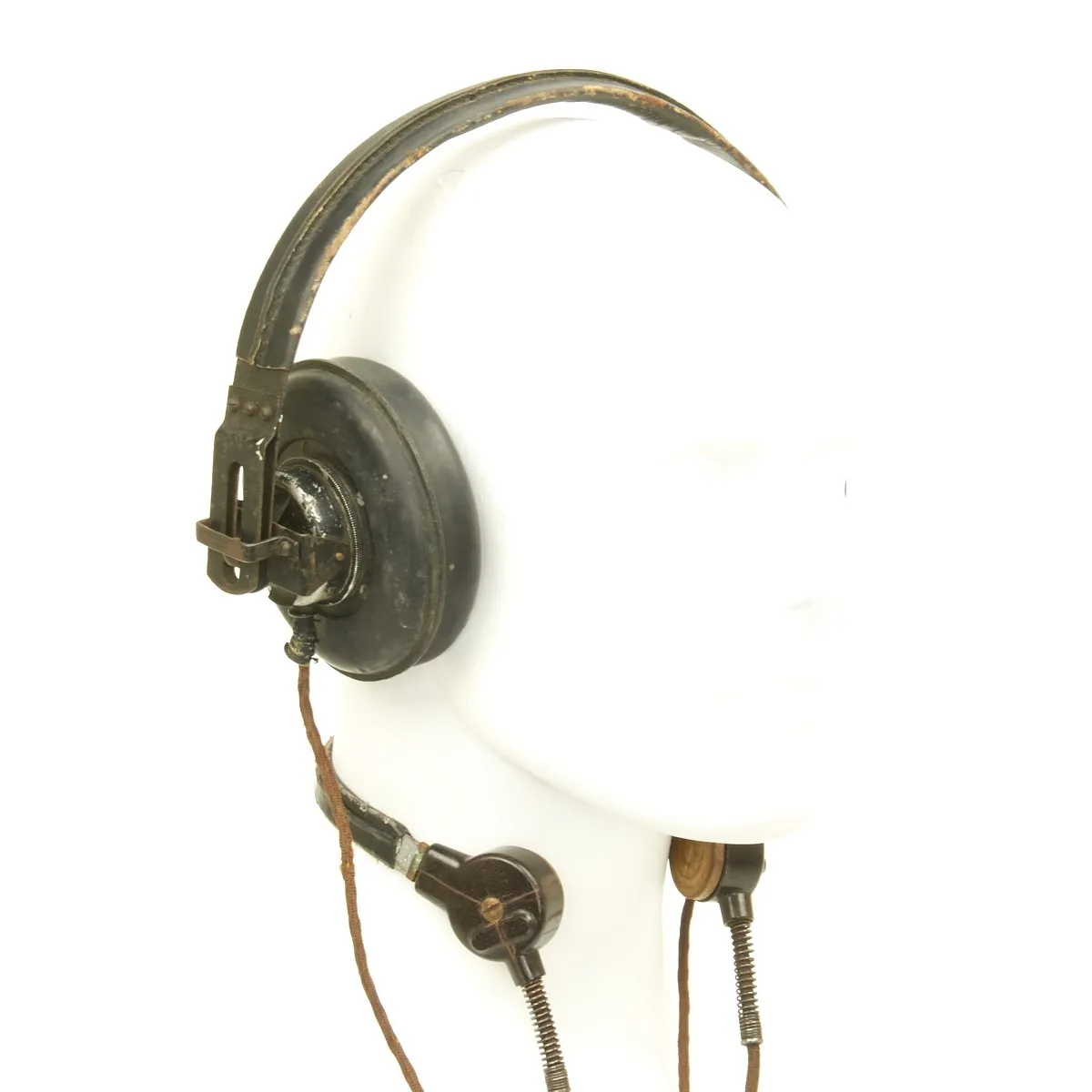 Original German WWII Panzer Armored Vehicle Model B Headphones with Throat Mic