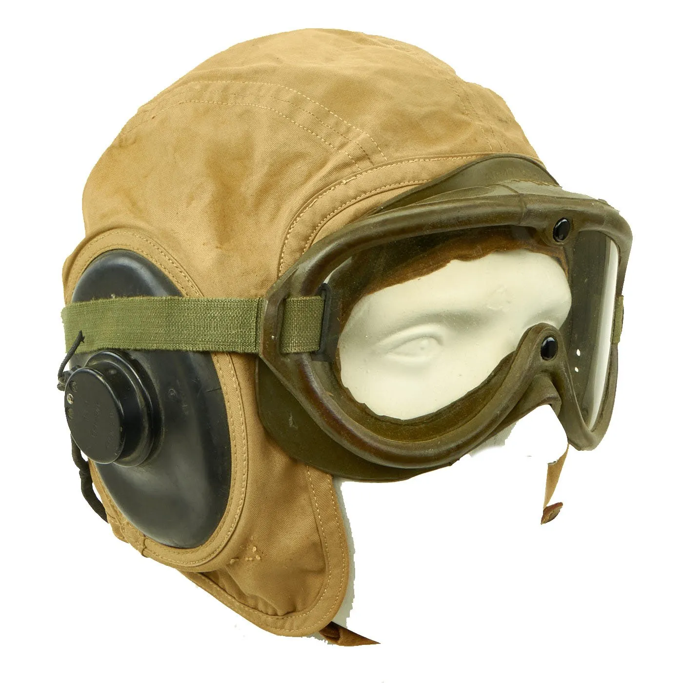 Original U.S. Navy WWII Large N288s-27405 Summer Flight Helmet by Slote & Klein with Goggles & Earphones