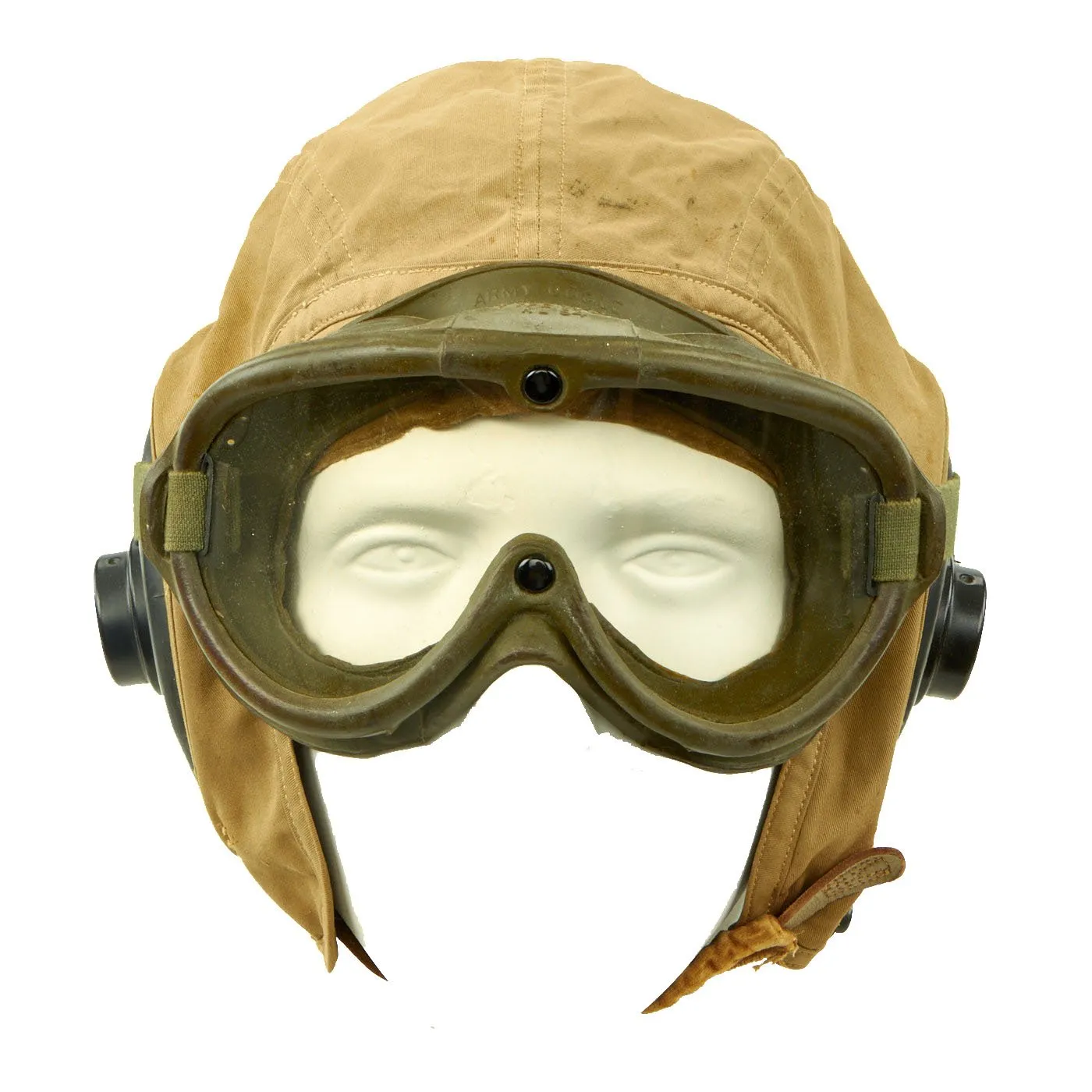 Original U.S. Navy WWII Large N288s-27405 Summer Flight Helmet by Slote & Klein with Goggles & Earphones