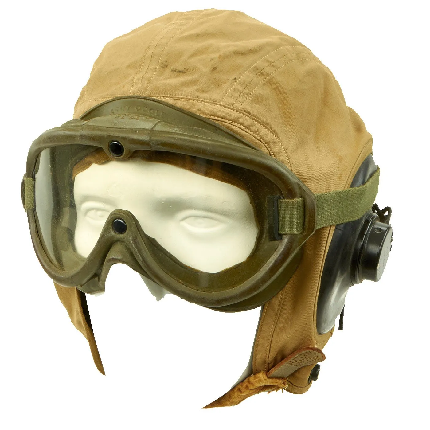 Original U.S. Navy WWII Large N288s-27405 Summer Flight Helmet by Slote & Klein with Goggles & Earphones