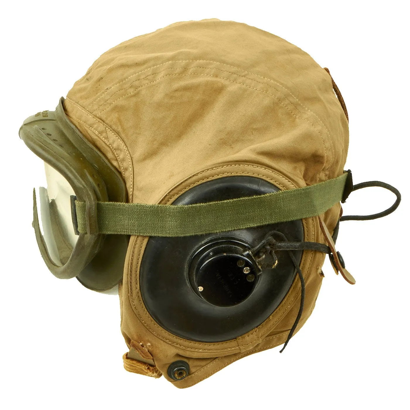 Original U.S. Navy WWII Large N288s-27405 Summer Flight Helmet by Slote & Klein with Goggles & Earphones