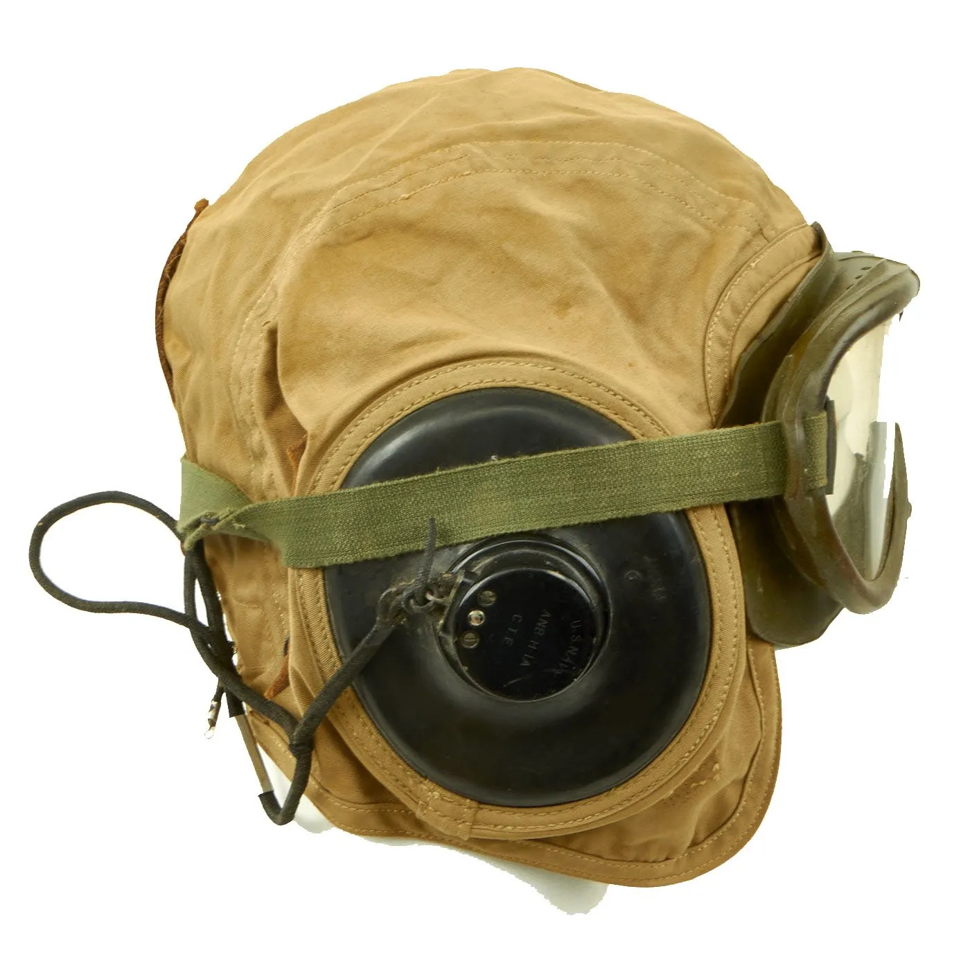 Original U.S. Navy WWII Large N288s-27405 Summer Flight Helmet by Slote & Klein with Goggles & Earphones