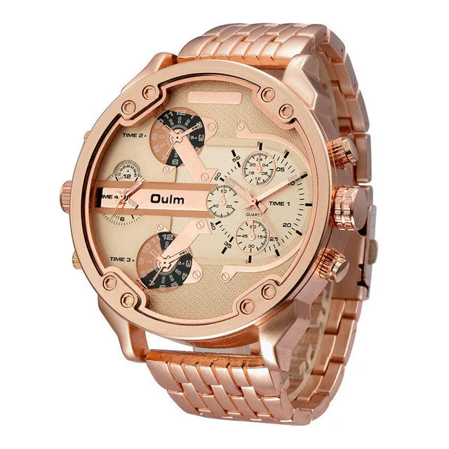 Oulm Male Military Watches Golden Oversized Big Quartz Watch Top Brand Men Full Stainless Steel Wristwatch relogio masculino