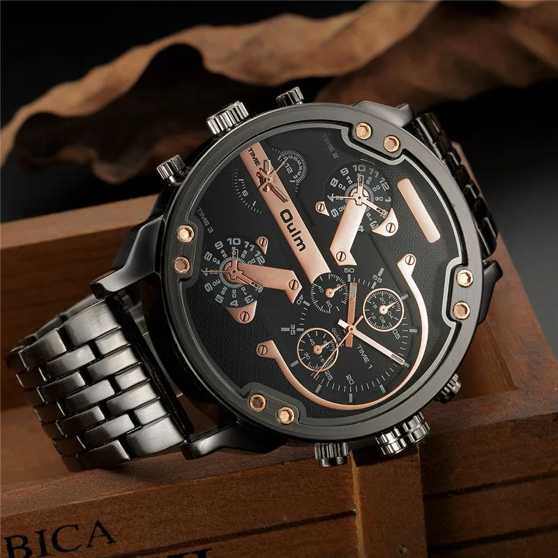 Oulm Male Military Watches Golden Oversized Big Quartz Watch Top Brand Men Full Stainless Steel Wristwatch relogio masculino