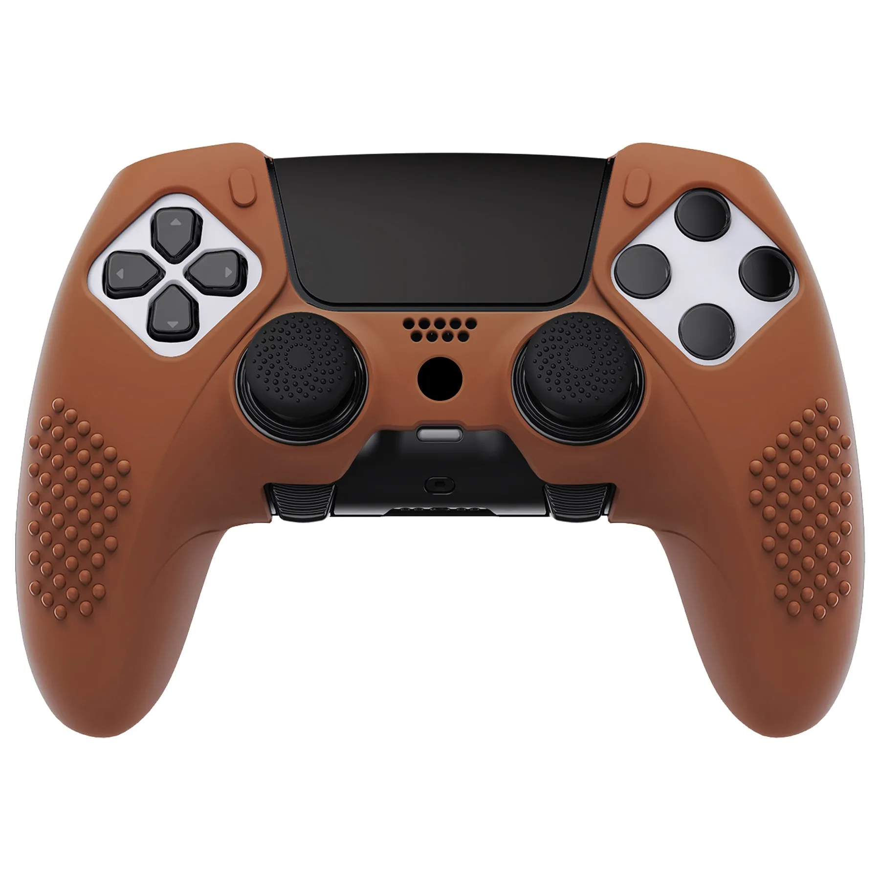 PlayVital 3D Studded Edition Anti-Slip Silicone Cover Case for ps5 Edge Controller, Soft Rubber Protector Skin for ps5 Edge Wireless Controller with 6 Thumb Grip Caps - Signal Brown - ETPFP016