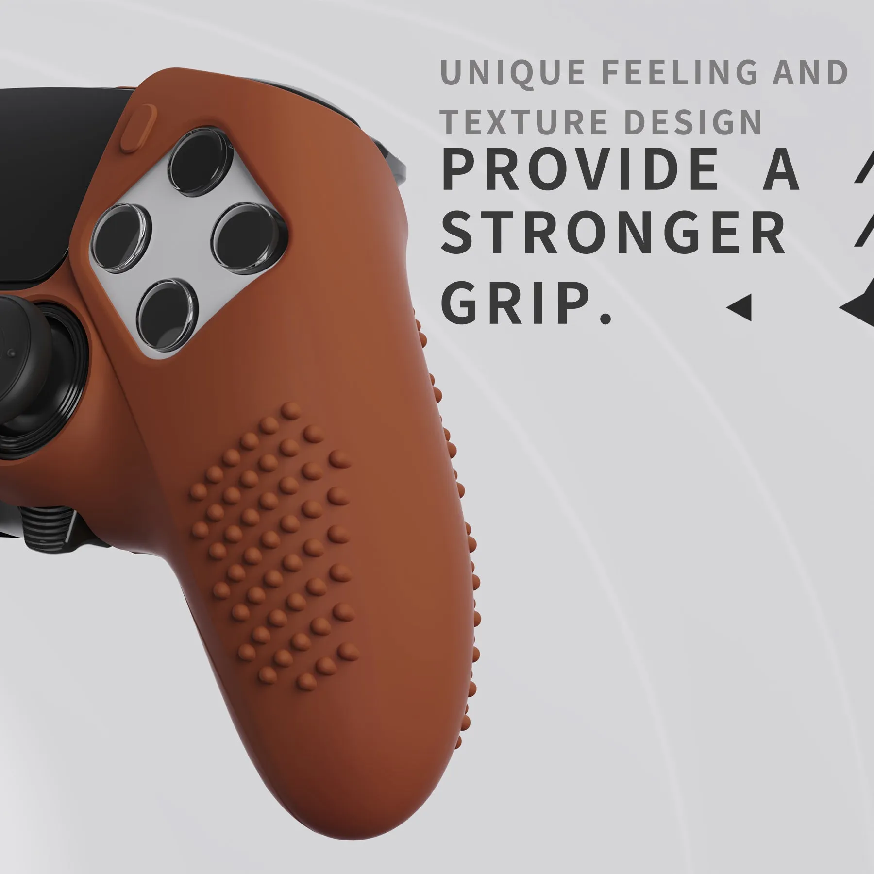 PlayVital 3D Studded Edition Anti-Slip Silicone Cover Case for ps5 Edge Controller, Soft Rubber Protector Skin for ps5 Edge Wireless Controller with 6 Thumb Grip Caps - Signal Brown - ETPFP016