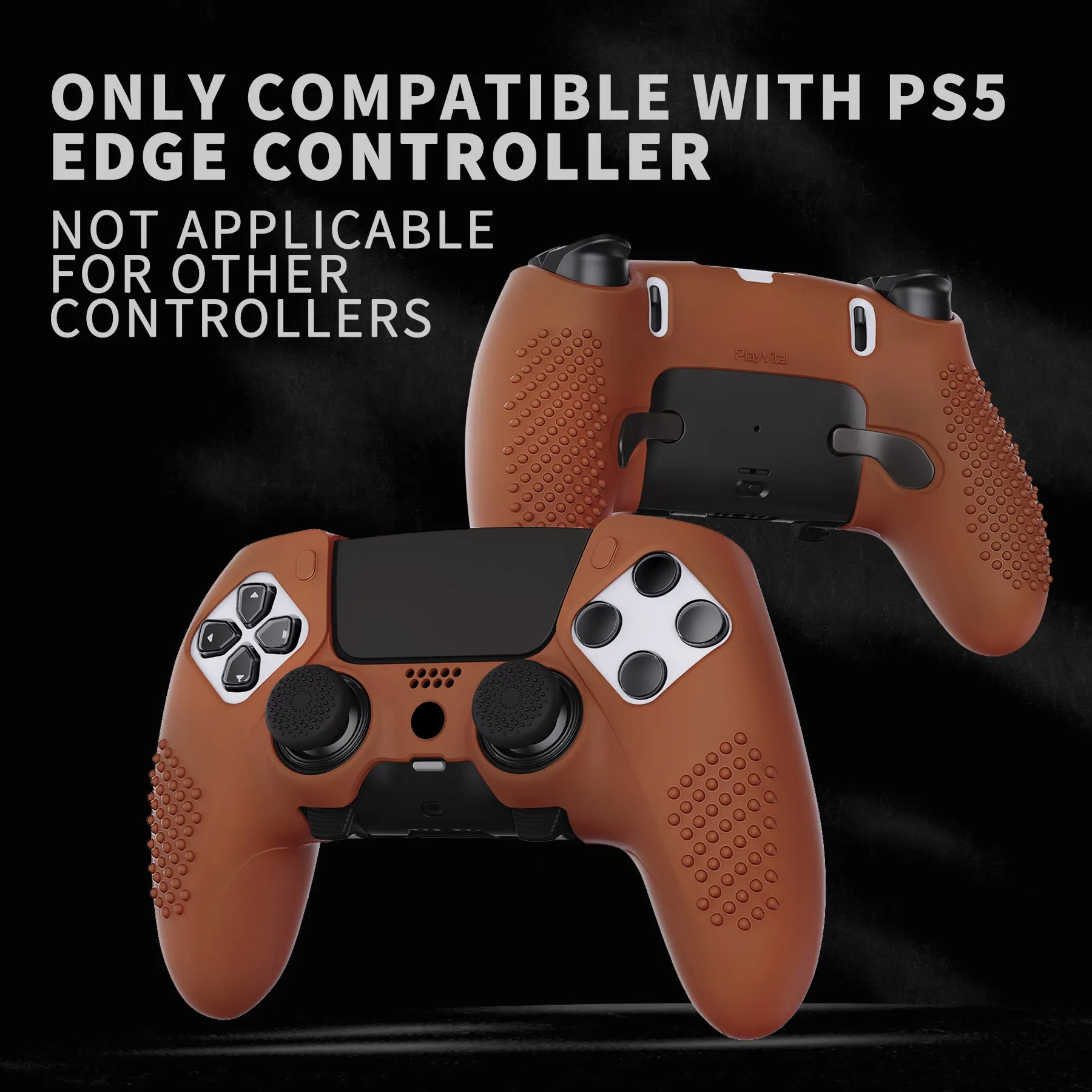 PlayVital 3D Studded Edition Anti-Slip Silicone Cover Case for ps5 Edge Controller, Soft Rubber Protector Skin for ps5 Edge Wireless Controller with 6 Thumb Grip Caps - Signal Brown - ETPFP016