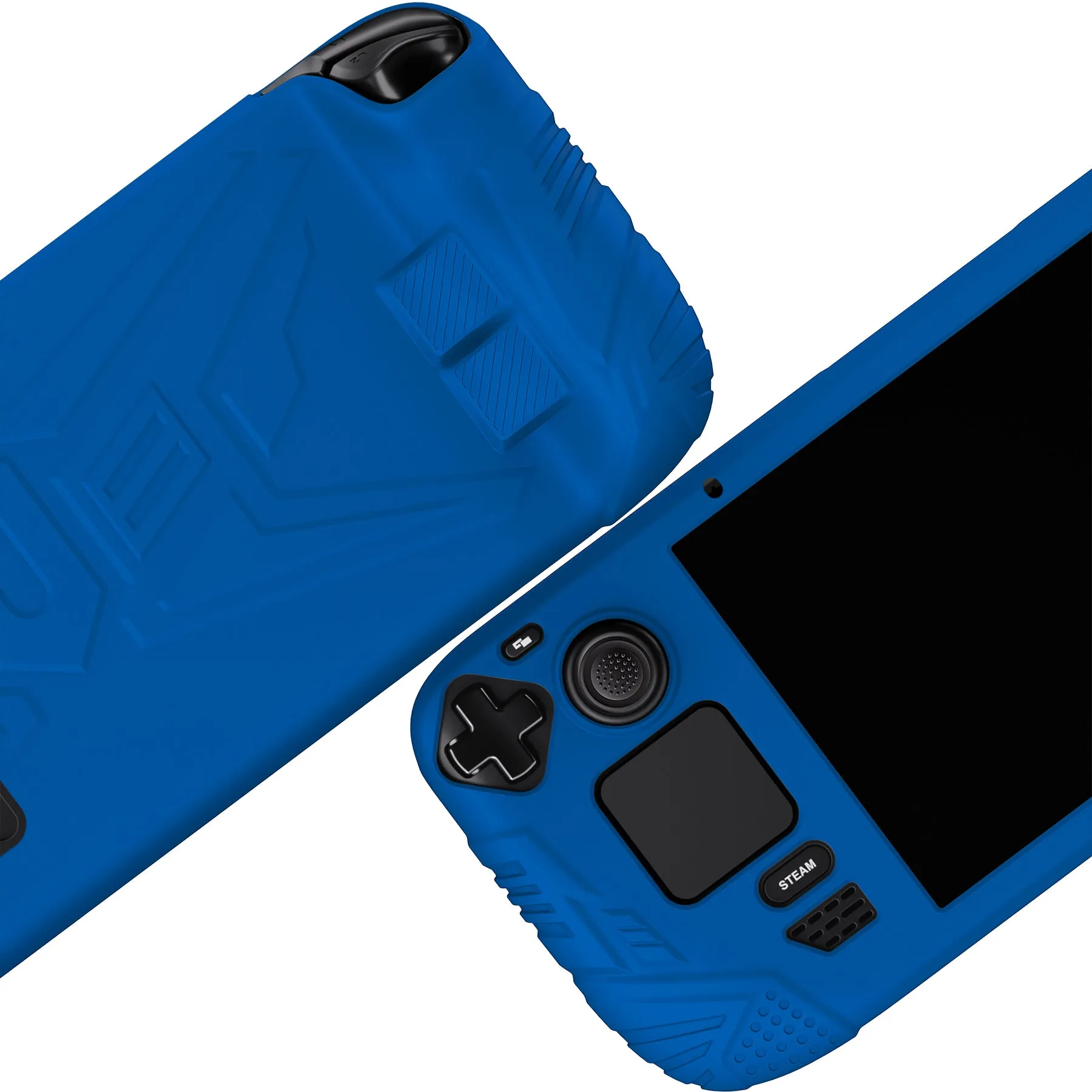 PlayVital Armor Series Protective Case for Steam Deck LCD, Soft Cover Silicone Protector for Steam Deck with Back Button Enhancement Designed & Thumb Grips Caps - Blue - XFSDP006