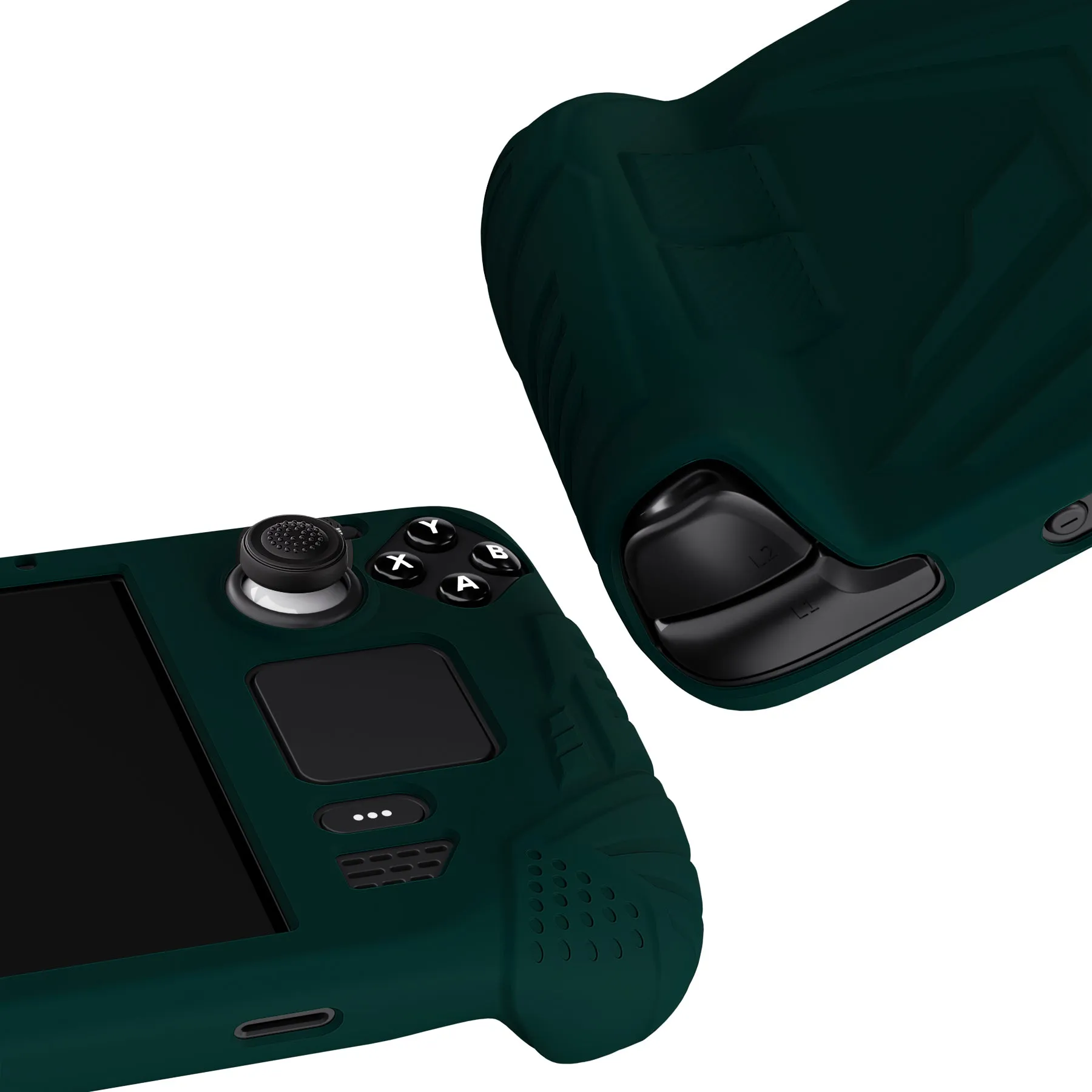 PlayVital Armor Series Protective Case for Steam Deck LCD, Soft Cover Silicone Protector for Steam Deck with Back Button Enhancement Designed & Thumb Grips Caps - Racing Green - XFSDP007