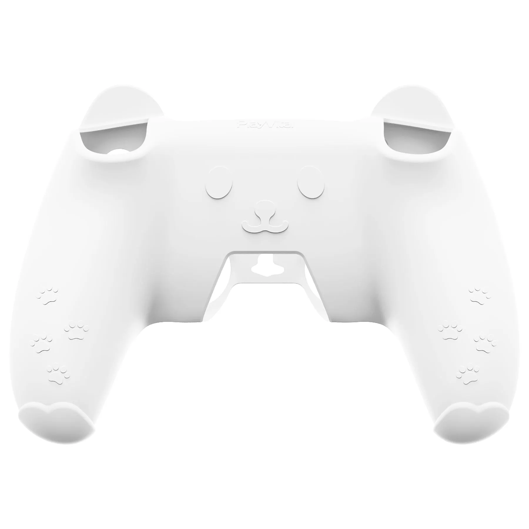 PlayVital Cute Bear Controller Silicone Case for ps5, Kawaii Controller Cover Compatible with Charging Station, Gamepad Skin Protector for ps5 with Touch Pad Sticker & Thumb Grips - White & Pink - UYBPFP003