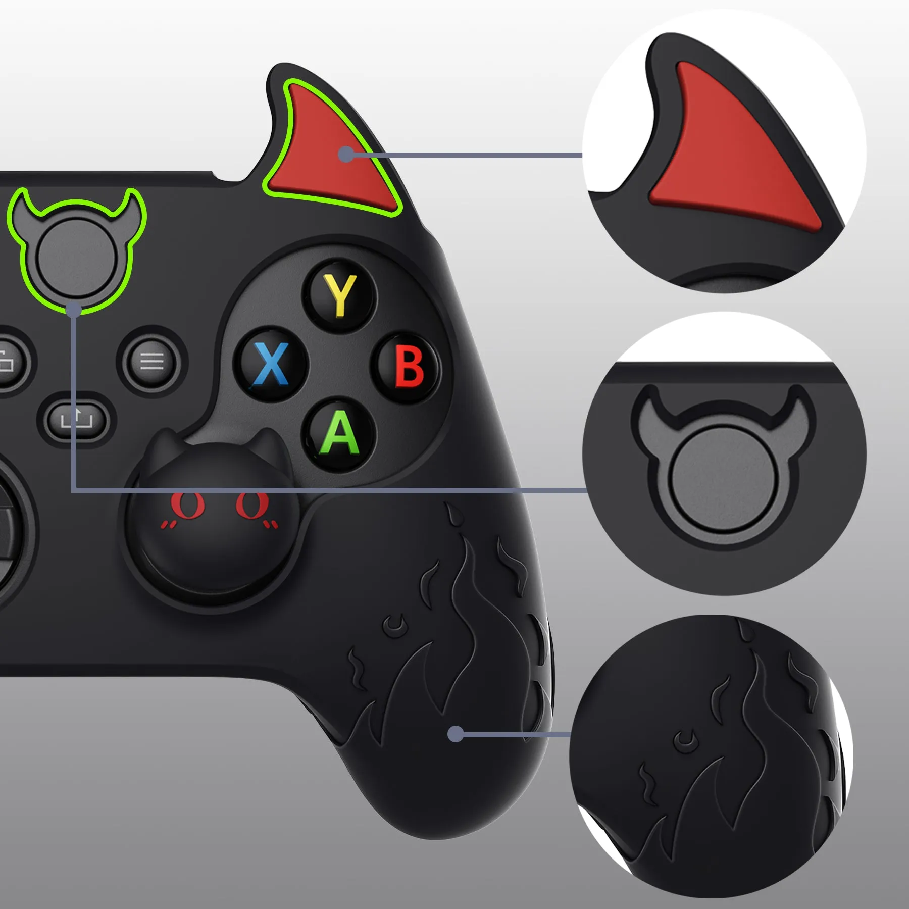 PlayVital Cute Demon Silicone Cover with Thumb Grip Caps for Xbox Series X/S Controller & Xbox Core Wireless Controller - Black - PUKX3P001