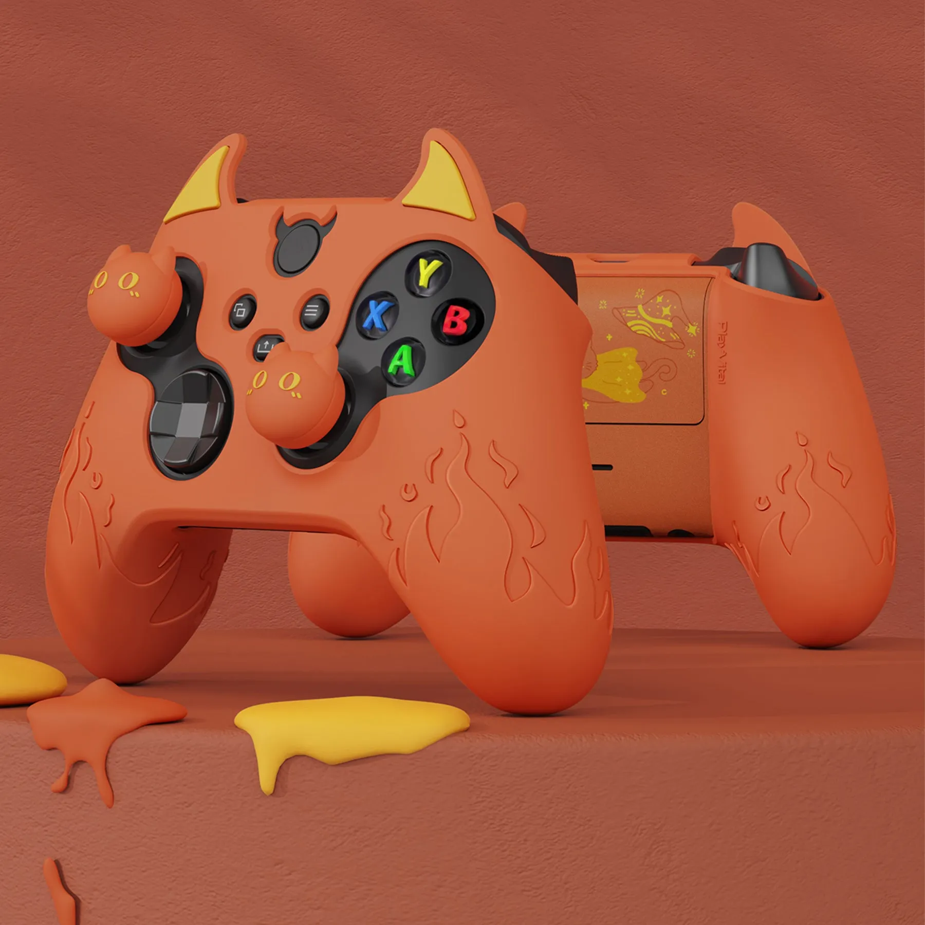 PlayVital Cute Demon Silicone Cover with Thumb Grip Caps for Xbox Series X/S Controller & Xbox Core Wireless Controller - Burnt Orange - PUKX3P004