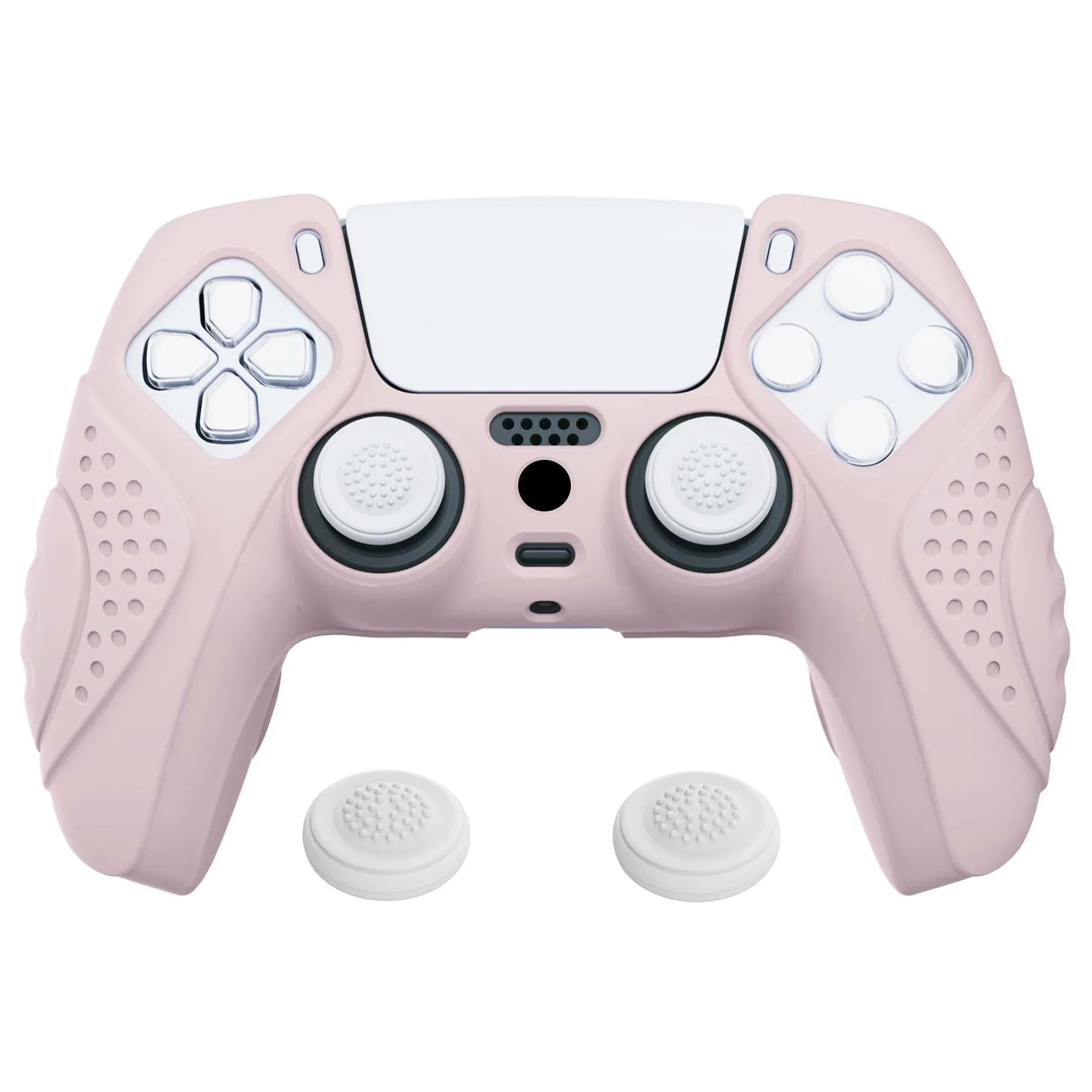 PlayVital Guardian Edition Pink Ergonomic Soft Anti-slip Controller Silicone Case Cover, Rubber Protector Skins with White Joystick Caps for PS5 Controller - YHPF005